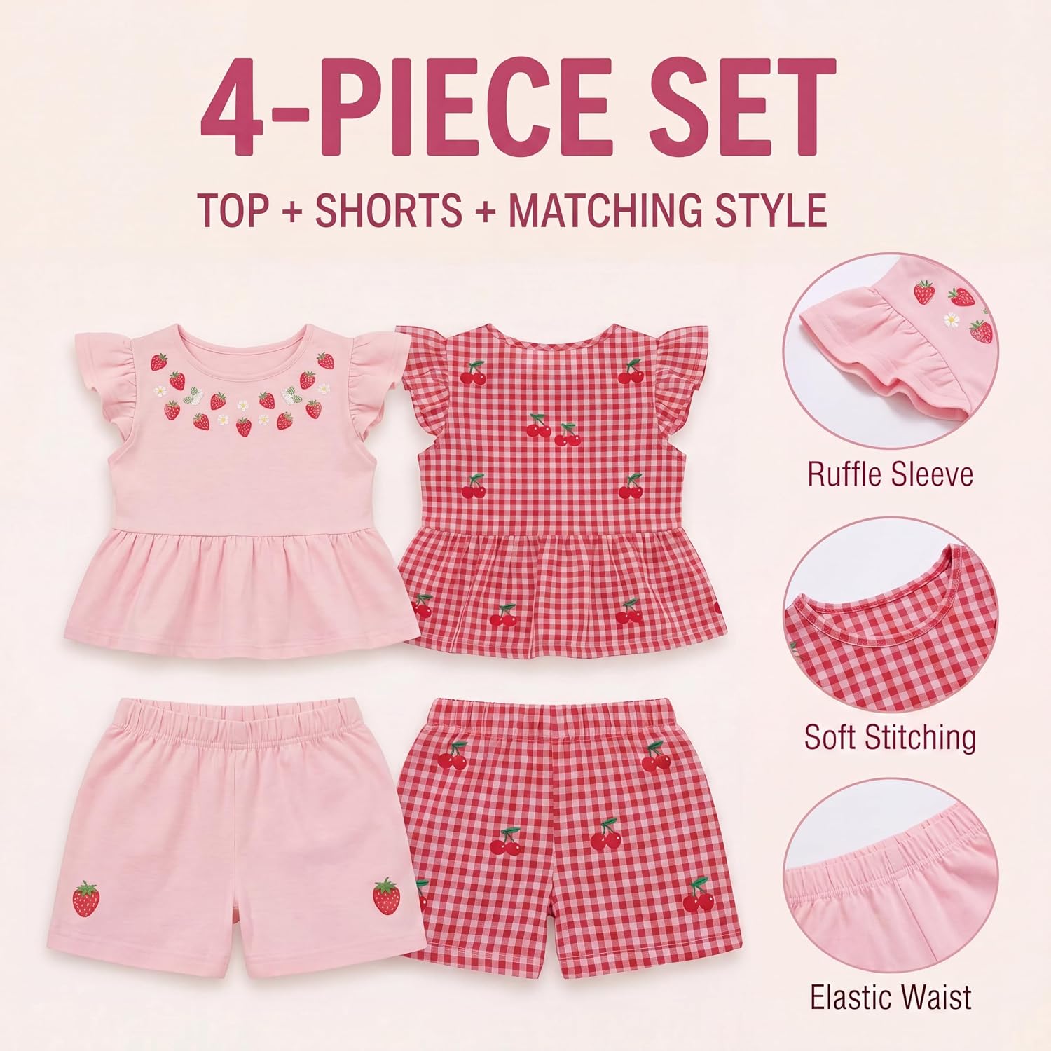 Xaatren 2 Pack Toddler Girl Outfits Summer Cute 2 Piece Set Flutter Sleeve Ruffle Tank Top Casual Short for Baby Girl Clothes