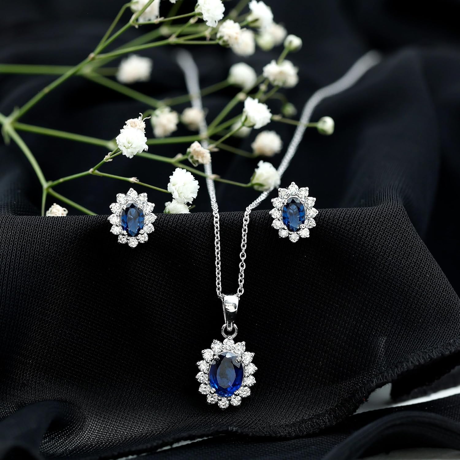 Rosec Jewels Certified 3 Carat Lab Grown Blue Sapphire Wedding Jewelry Set in Silver, Aaaa Quality - Gift For Special Occasions - Image 2