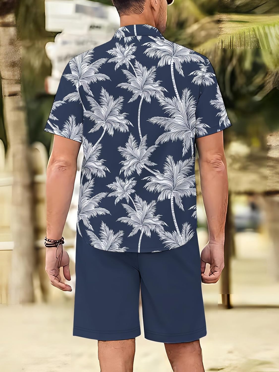 Men's Hawaiian Print 2-Piece Beach Outfit Shirt & Matching Shorts Set - Image 5