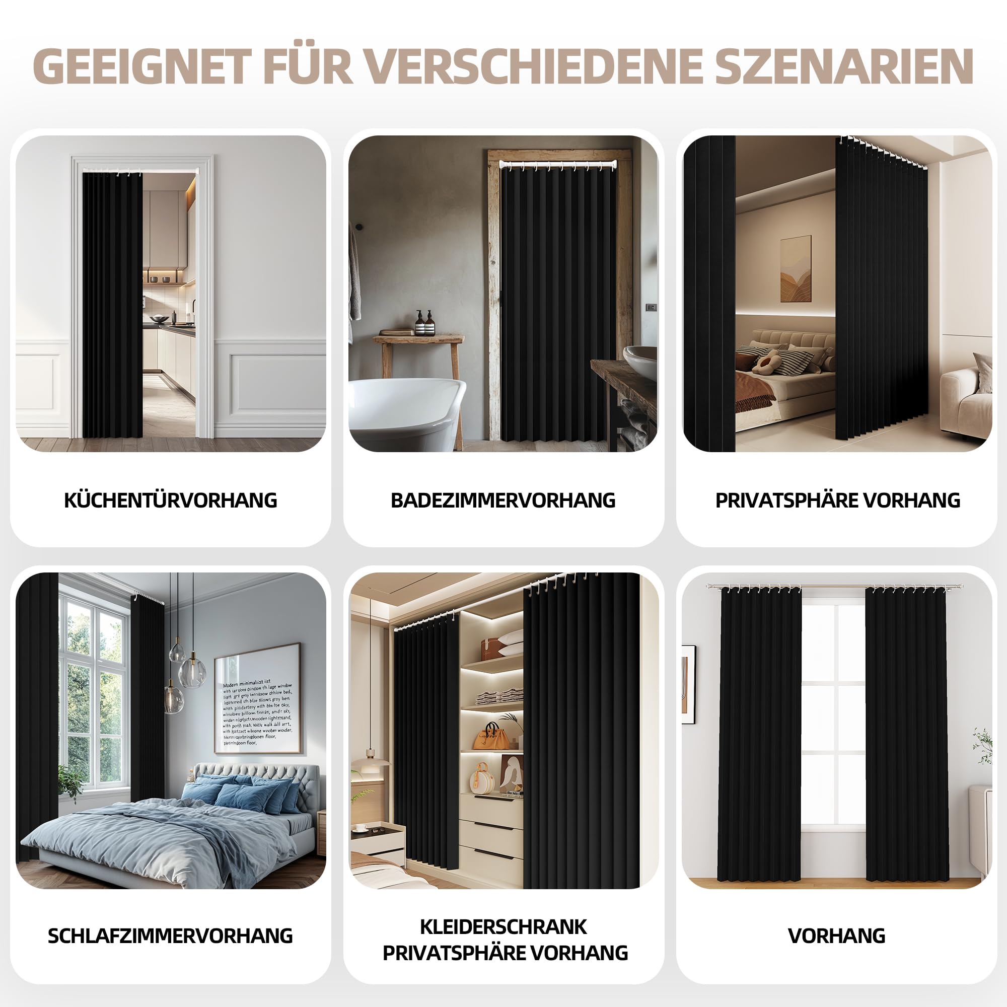 Rideau de porte magnétique avec occultation, séparateur d'espace pliable pour salle de bain/chambre/salon, design accordéon (Noir)'