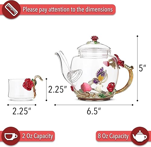 Miniatura 3 de BTT- Juego de té pequeño de vidrio, 2 tazas de lujo, vaso de tetera, juego de tetera, tetera de vidrio, juego de té para adultos, tetera de vidrio,