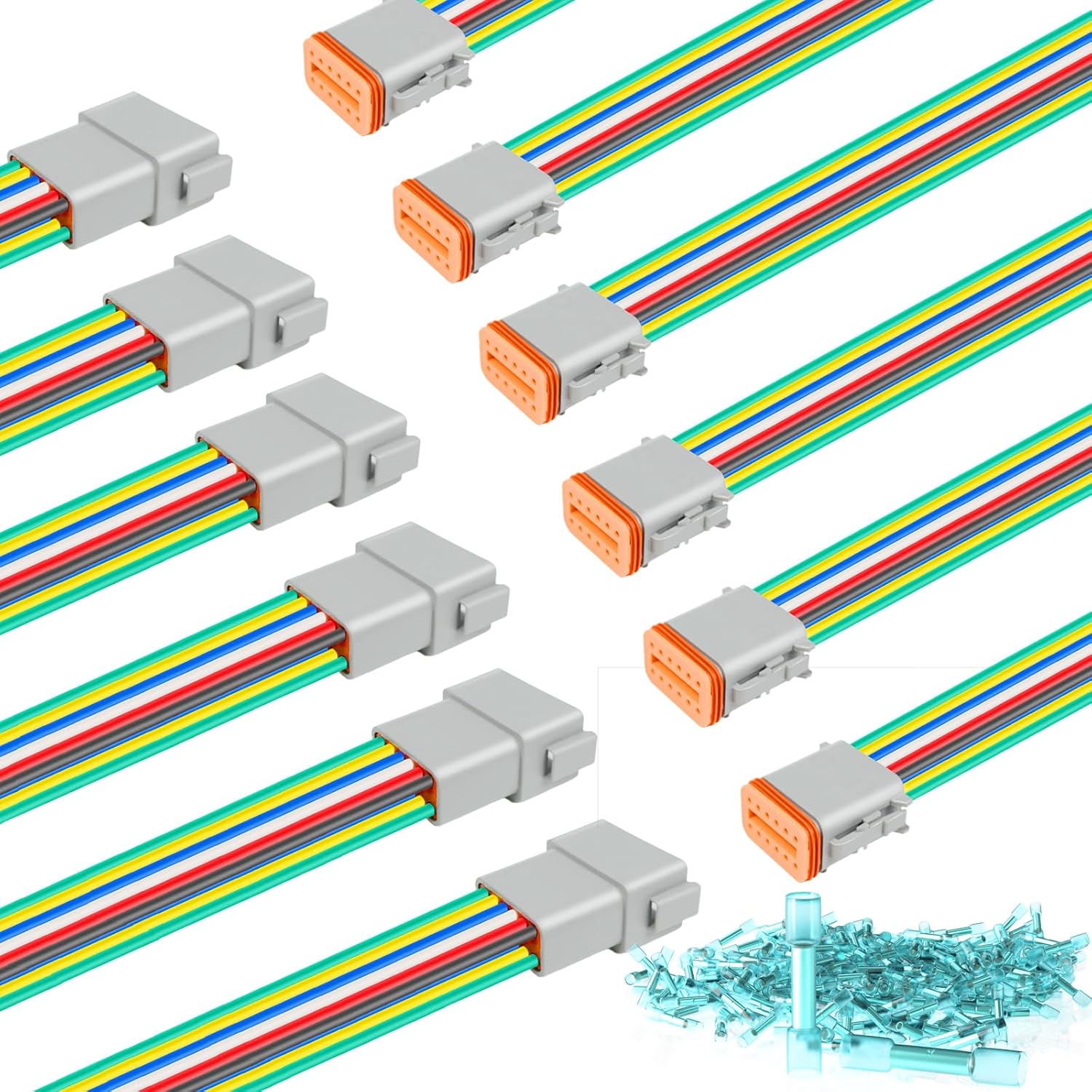 6 Kit Deutsch DT 12 pin Grey Male Female Wiring Harness Deutsch Pigtail 12 Wire Way Waterproof Automotive Electrical Connector 16 AWG with 144 Heat Shrink Tubing