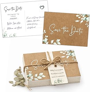 Save the Date Karten Hochzeit & Event | 40 Premium Einladungskarten Set DIN A6 - Edles 300g Cremepapier mit Natur Design | Postkarten zum Beschreiben für Geburtstag, Taufe & Jubiläum - Made in Germany