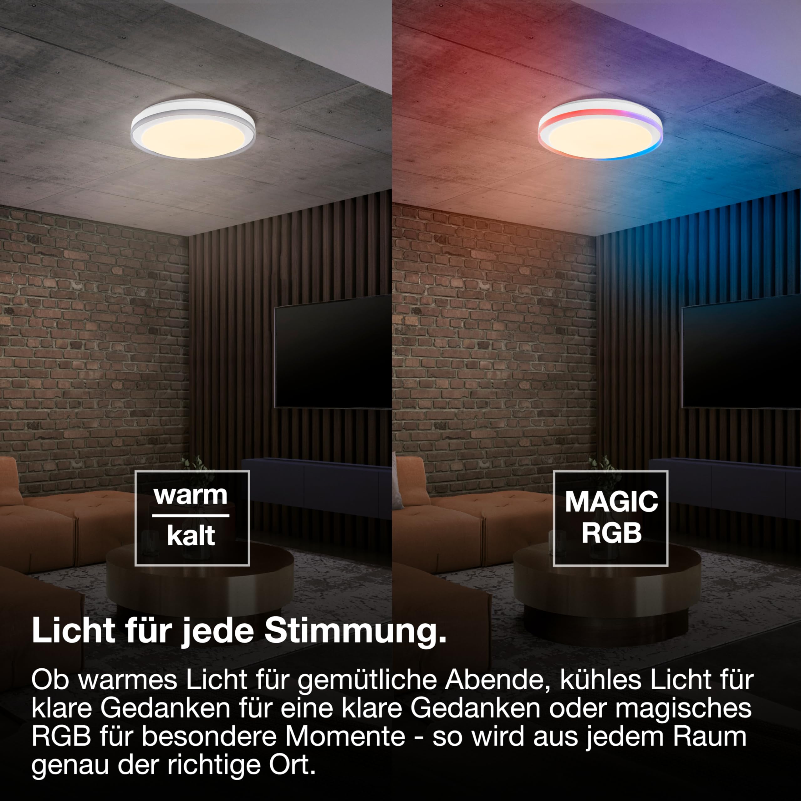 LEDVANCE SMART + WIFI LED Deckenleuchte, weiß, 32W, 3400lm, Weißlichtfunktion, dimmbar, dynamischer Magic-RGB Lichteffekt, lange Lebensdauer, einfache Montage, App-steuerbar, 2700-6500K