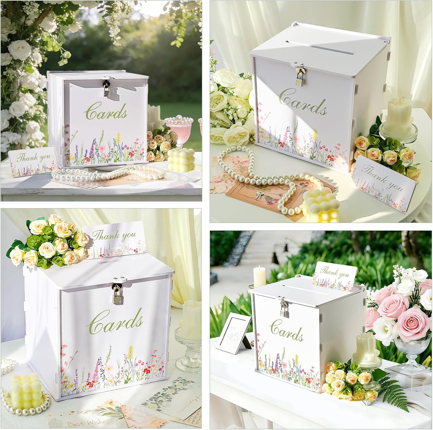 OurWarm White Wedding Card Box with Lock, PVC Gift Card Box for Wedding Decorations Reception, Money Gift Boxes for Party Baby Shower Anniversary Bridal Graduation Decor