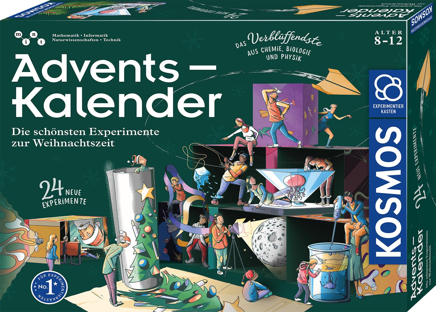 KOSMOS 661083 Experimente Adventskalender, Die schönsten Experimente zur Weihnachtszeit, in 5 Min, für Kinder ab 8-12 Jahre, Spielzeug, Science
