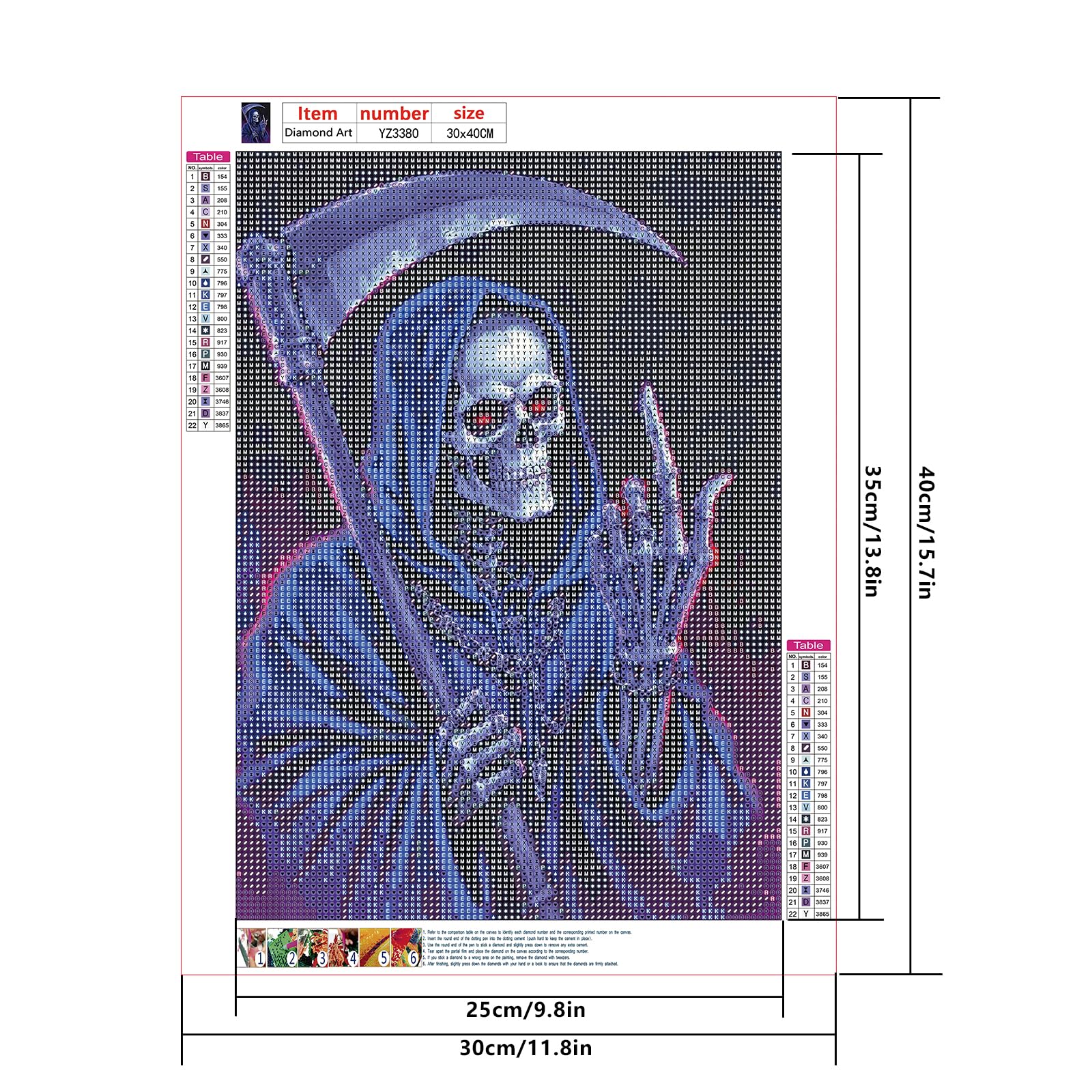 Diamond Painting „Totenkopf Rosen“ – 40x50 Cm, Eckige Steine – Vollbild, Inkl. Zubehör
