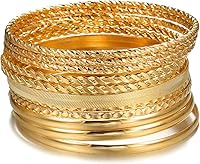 12 Pcs Gold Bangles for Women - Boho Stackable Textured Chunky Bracelets Set, Hypoallergenic Jewelry