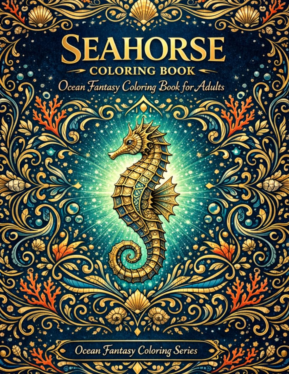 Seahorse Coloring Book for Adults: Ocean Fantasy Designs for Relaxation and Stress Relief: 45 Intricate Ocean Fantasy Designs with Waves, Coral ... (Ocean Fantasy Coloring Book Series)