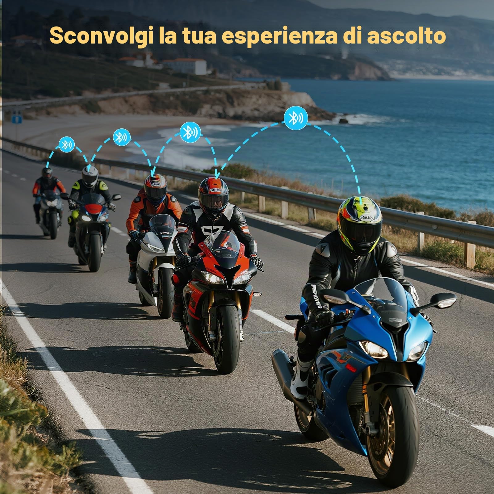BestYiJo Cuffie Bluetooth per casco da moto con registrazione video HD 1080p, citofono, FM, impermeabilità IPX6 e illuminazione
