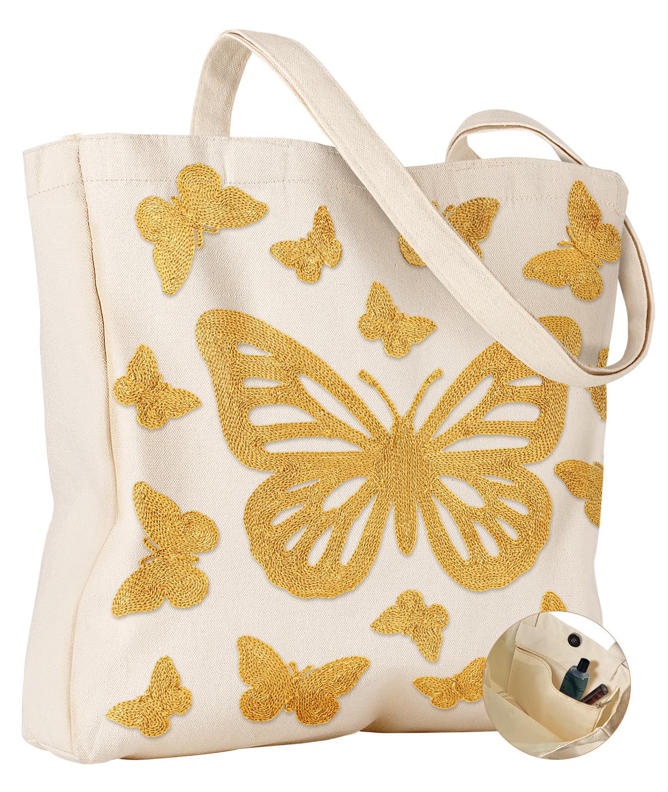 Miss Adola Embroidery Canvas Tote Bag with Pocket &amp; Buckle