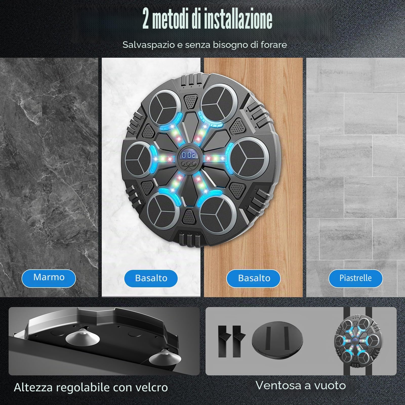 Machine de Boxe Musicale,LED Macchina da Boxe Musicale da Parete Pugile con Guanti da Boxe,3 modalità di velocità e modalità di Conteggio,Bluetooth Boxe Allenamento pour Enfants et Adultes
