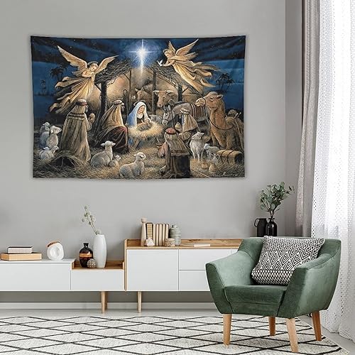 Miniatura 4 de Tapiz de pesebre de Navidad, pesebre, Jesús, Virgen María, Nuestra Señora de Guadalupe, tapiz para colgar en la pared, religión cristiana, arte de