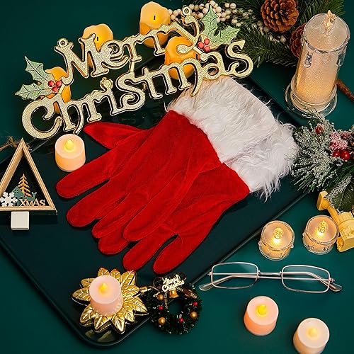Miniatura 6 de Weewooday 2 gafas de disfraz de Papá Noel de Navidad, guantes de terciopelo rojo, accesorios de Papá Noel para disfraces para mujeres y niños