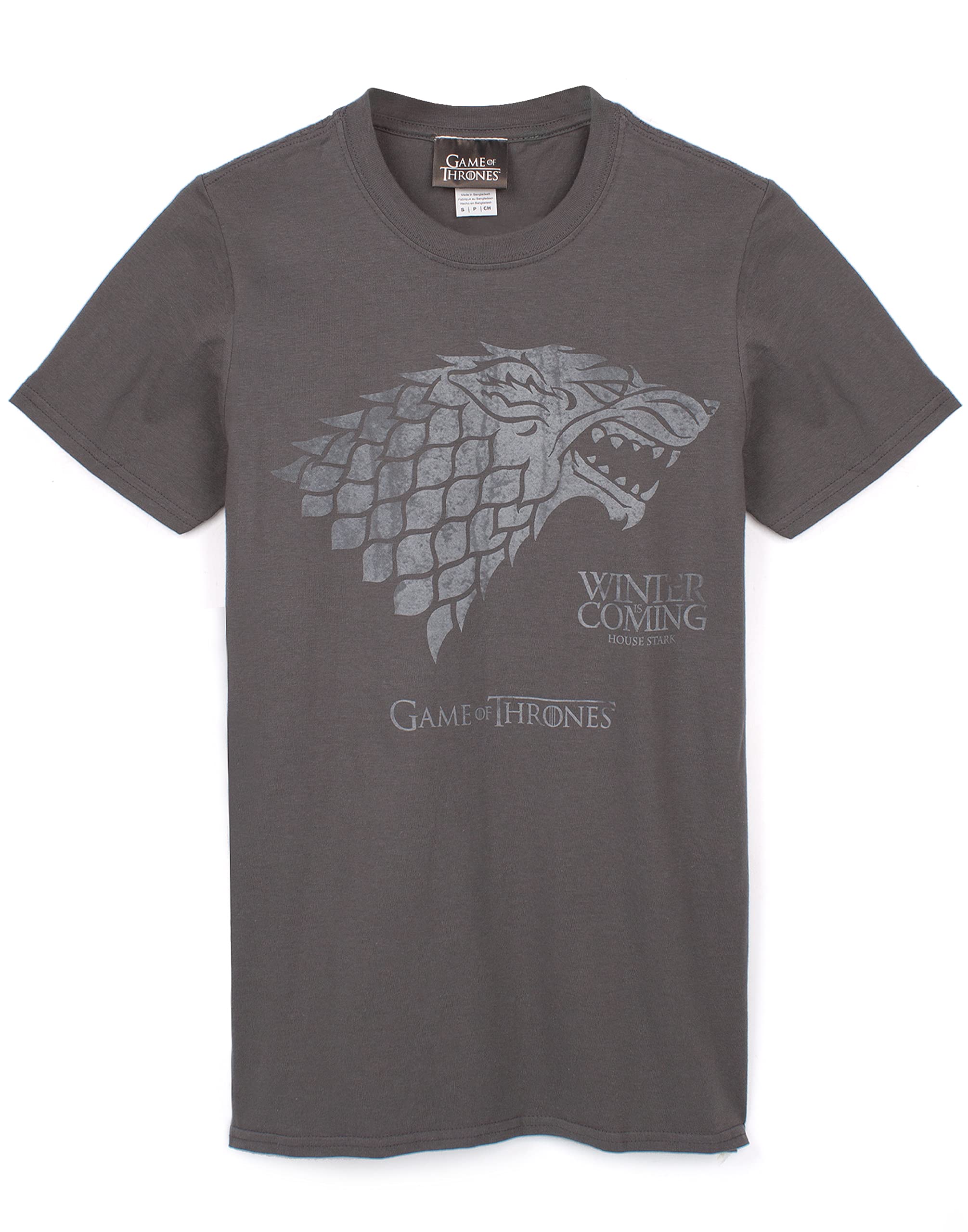 Game of Thrones T Shirt for Men | Adults Stark Direwolf Charcoal Short Sleeve Top | Winter is Coming War Merchandise