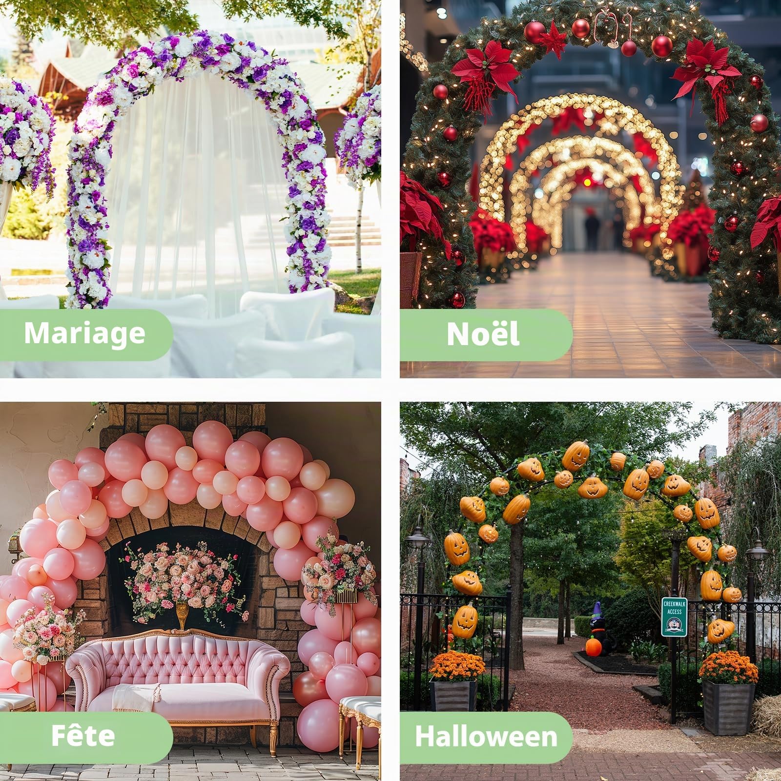 RUBFAC Arche de Jardin en métal, décoration de Mariage et d'événement, Treillis de Jardin pour Plantes grimpantes, Assemblage Librement, 2 Tailles pour diverses Plantes grimpantes, Roses, vignes,