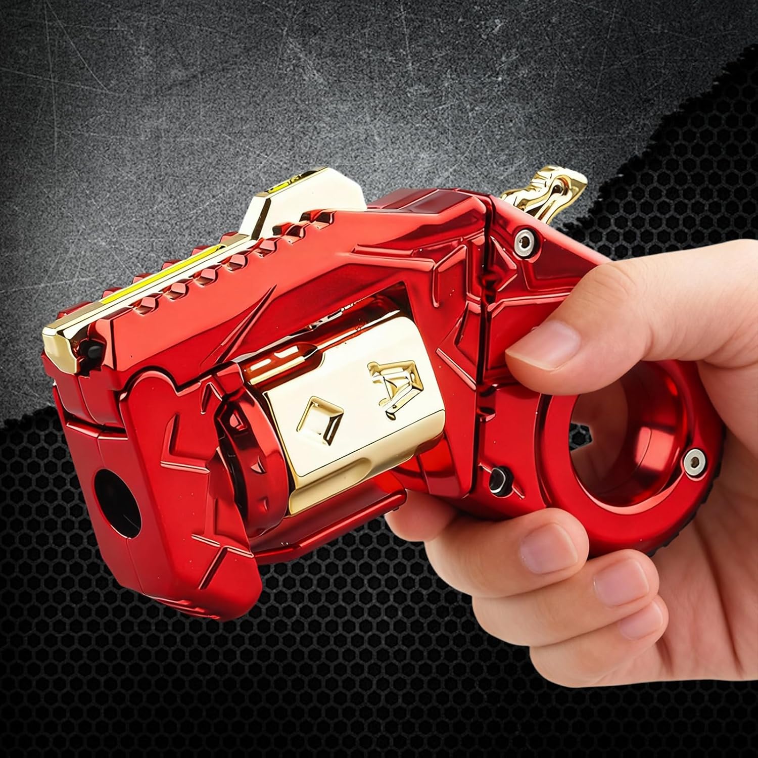 Gun Fidget Toys for Adults, Metal Fidget Toy Guns with Shell+Bullet+Target+Sight, Alloy Fun Toys Cool Hand Spinner to Relieve Stress, Anxiety, Office Desk Toys (Red)