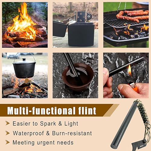 Miniatura 6 de VVAAGG Kit de iniciación de fuego de pedernal y acero, varillas de ferro de 38 pulgadas y 12 pulgadas y varillas de magnesio con mango de paracaídas