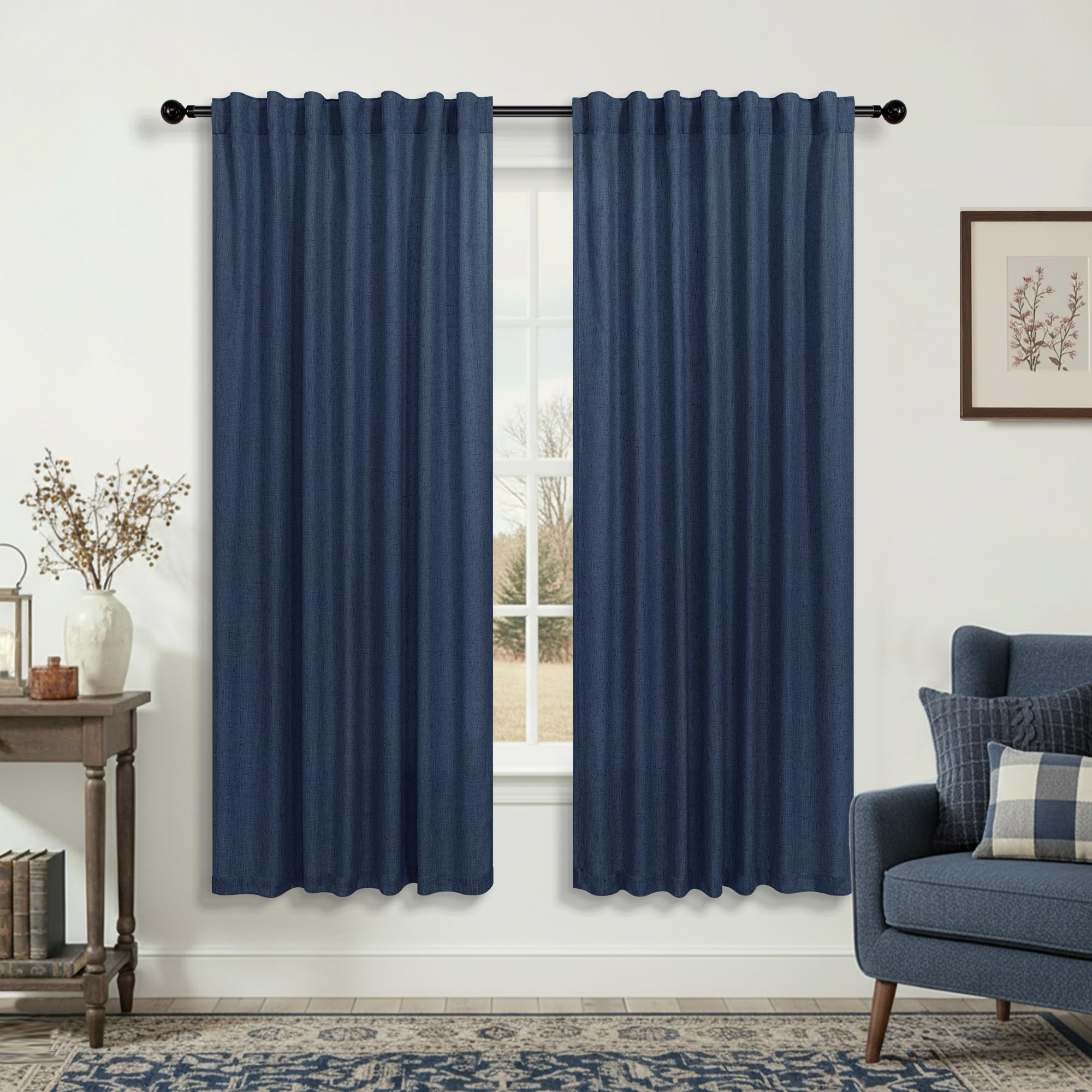 KOUFALL Office Curtains for Men Cave,Cool Light Filtering Translucent Thick Sheer Masculine Curtains for Teen Boy Bedroom,72 Inch Length 2 Panels,Star Night Navy Blue — image 1