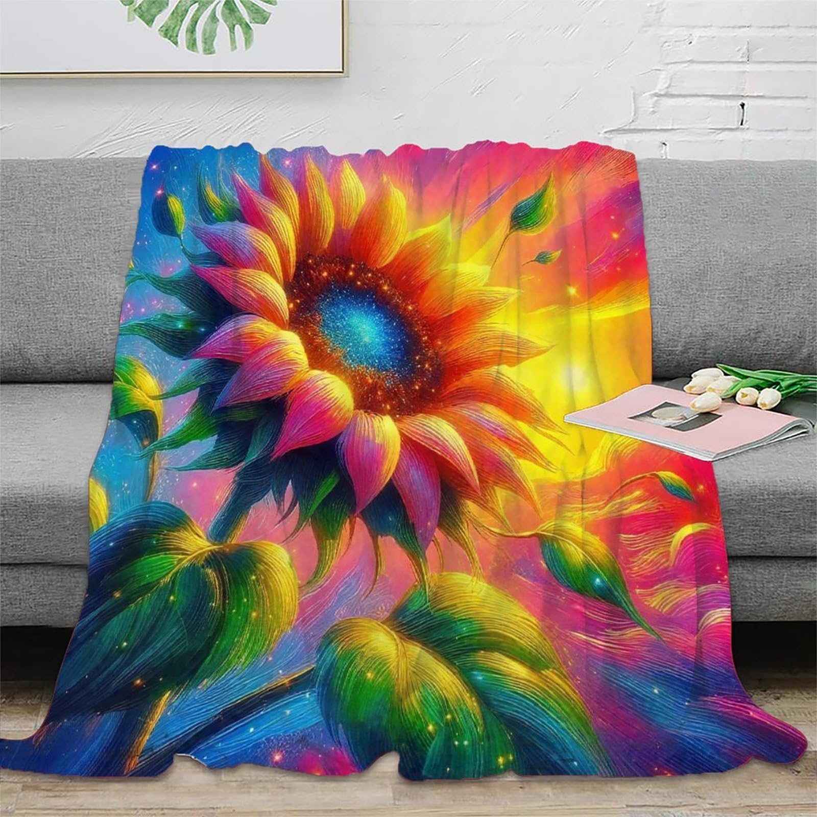 Couverture lit imprimée 3D tournesol pour canapé et camping