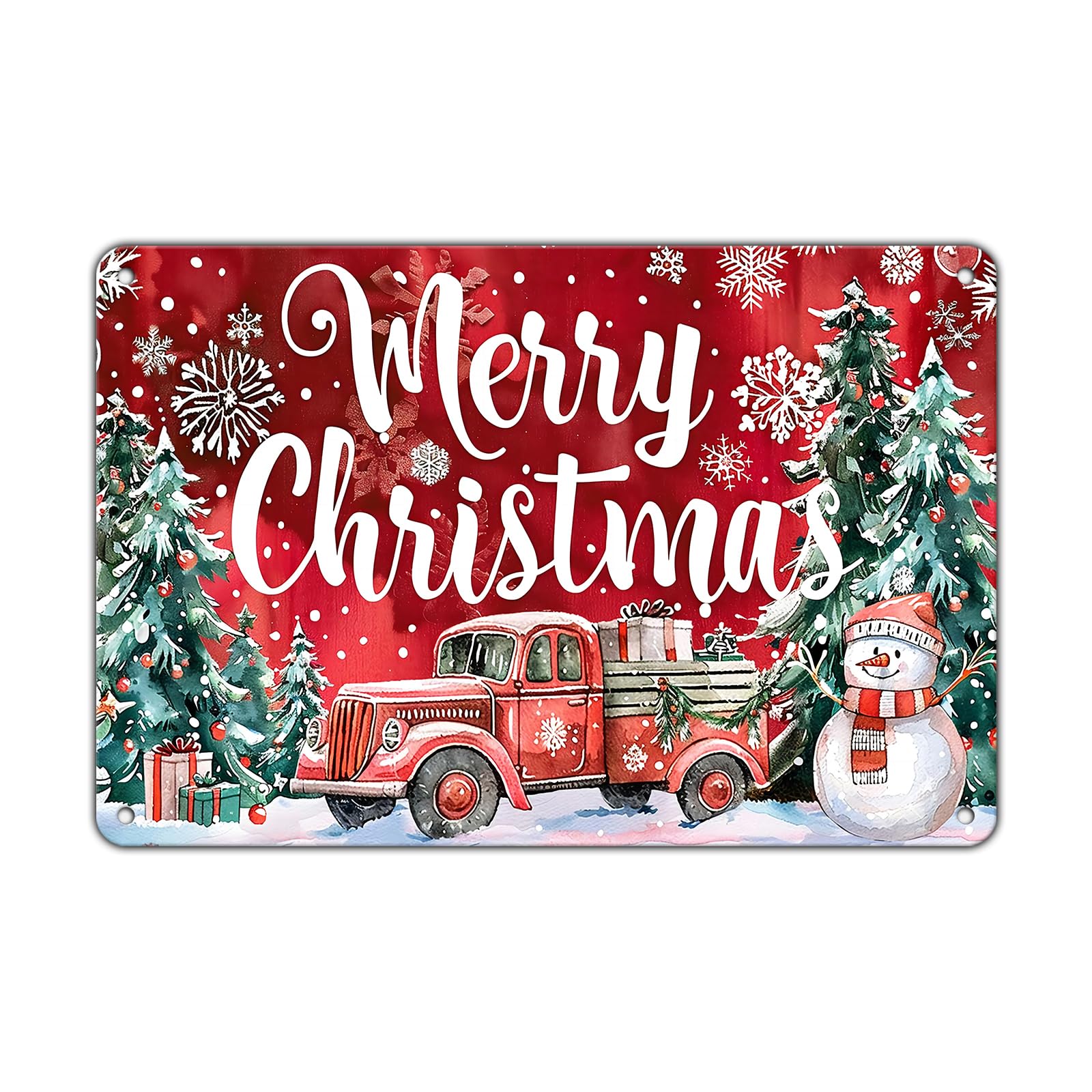 Anceky Merry Christmas Truck Snowman Metal Tin Sign Yard Sign Wall Decor for Yard Bar Plub Outdoor Window 12×8 Inch