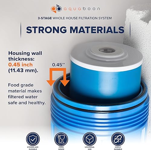 Miniatura 5 de Aquaboon Sistema de filtro de agua de 3 etapas con 20 x 4.5 GAC y filtros de sedimentos para sistema de filtración de agua para toda la casa con