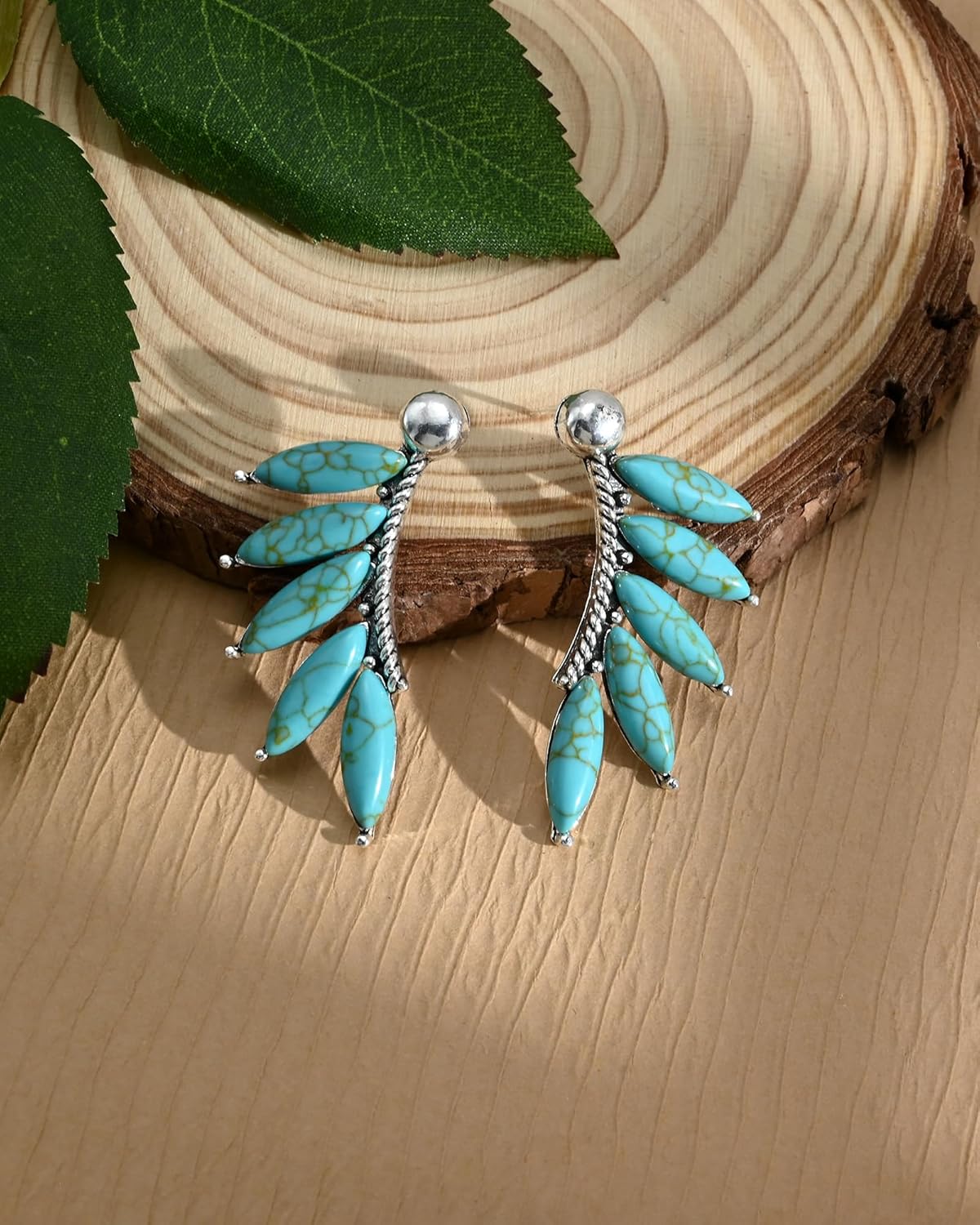 Western Silver Turquoise Earrings for Women Statement Boho Dangle Drop Earrings Western Country Marquise Shaped Turquoise Jewelry - Image 6