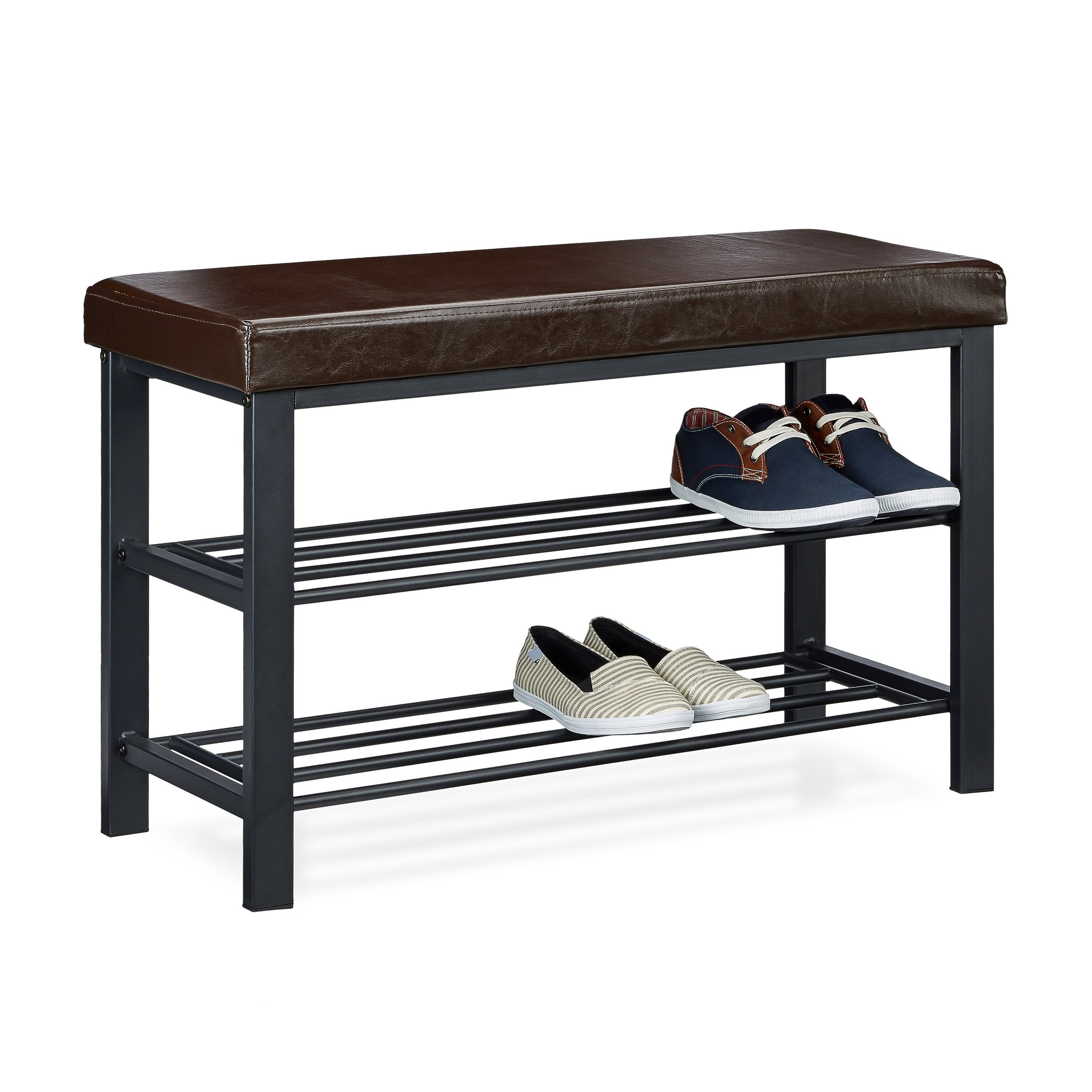 Relaxdays Panca Scarpiera, Mobile Scarpe, Portascarpe con 2 Ripiani, Imbottita, HxLxP: 49x81x31 cm, 10 Paia, Marrone