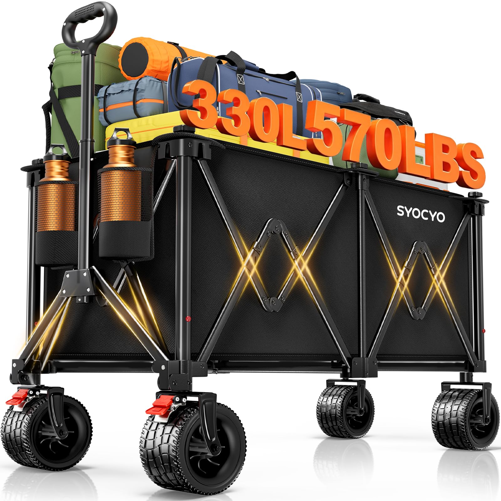 Beach Wagon Carts Foldable 570LBS Collapsible Wagon with Big All-Terrain Wheels