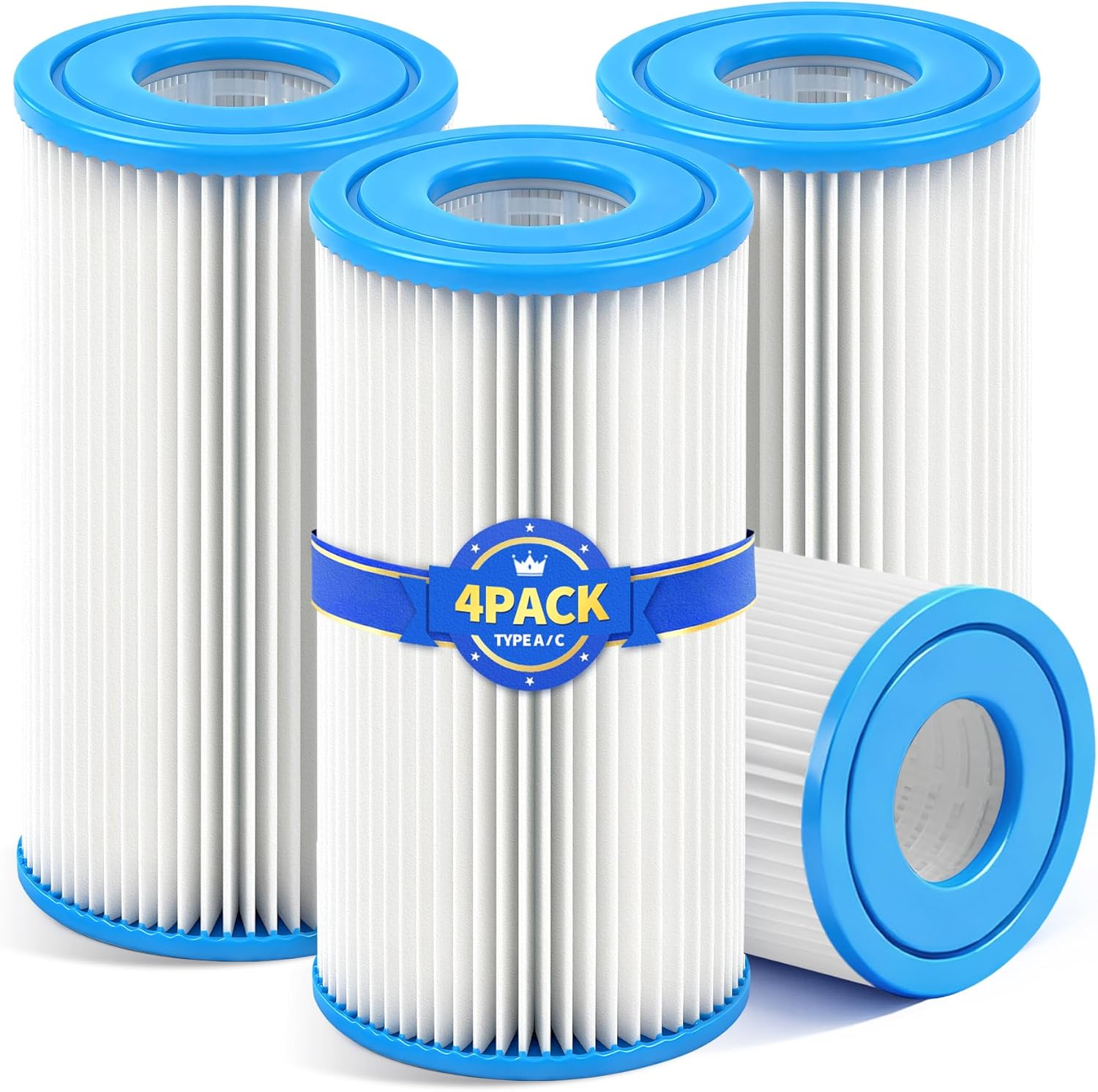 KimFilter Universal Type A/C Pool Filter Cartridge Replacement (4-Pack) – Compatible with 1000GPH Above-Ground Pool Pumps Using Type A or C Filter, Reusable Cartridge with Superior Filtration Delivery