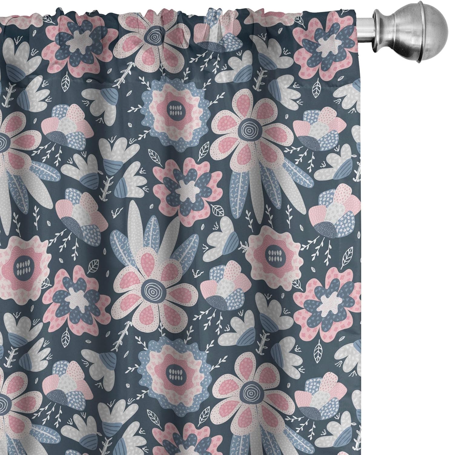 Ambesonne Floral Curtains, Flowers with Hand Drawn Composition Spring Lovers Design Romantic Pastel Art, Window Treatments 2 Panel Set for Living Room Bedroom, Pair of - 28" x 95", Pink and Blue