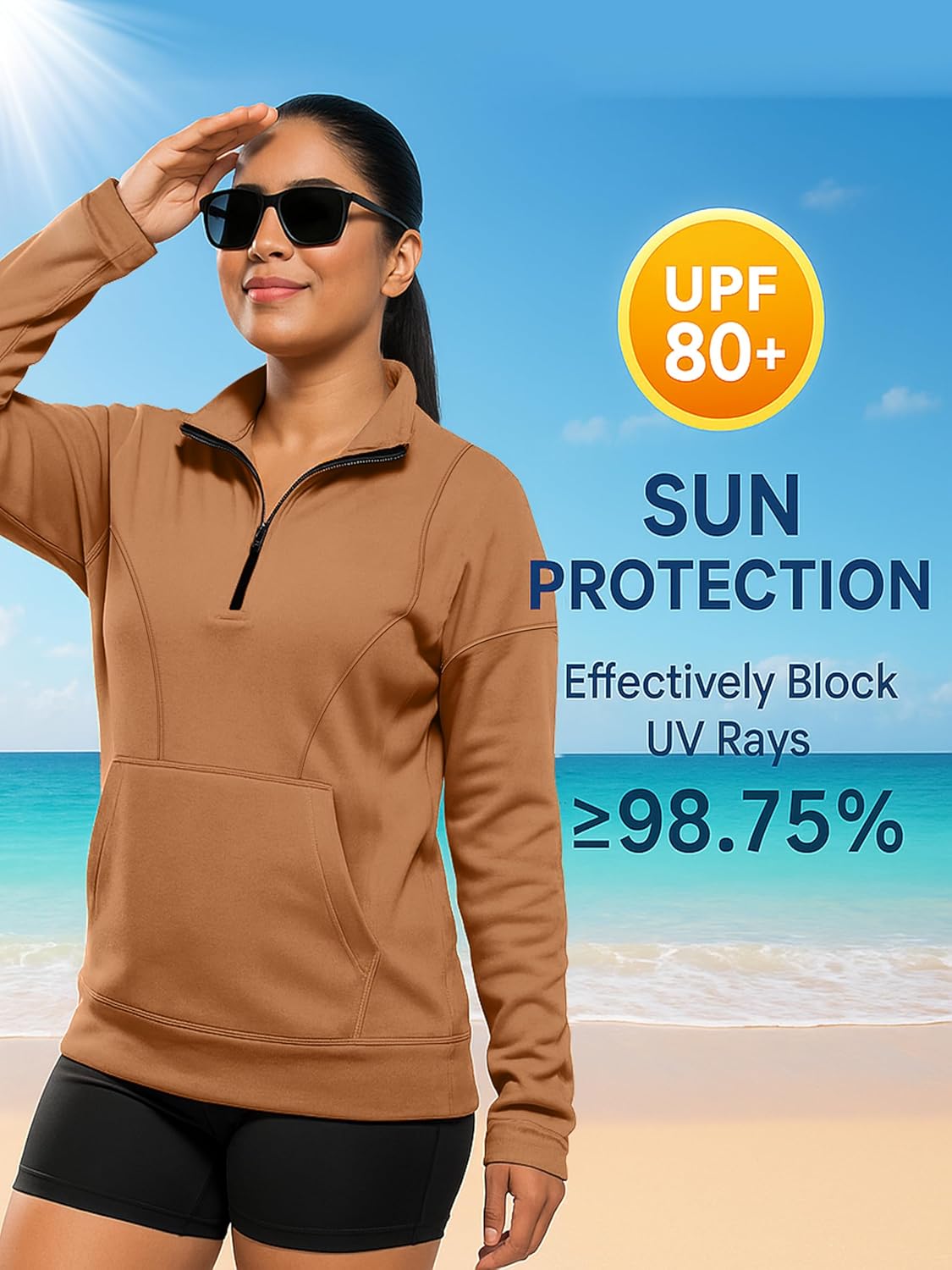 URBAN BUCK Womens Neon Pullover Running Sweatshirts High Visibility Fleece Lined Oversize Quarter Zip Workout Sweater Jackets - Image 2