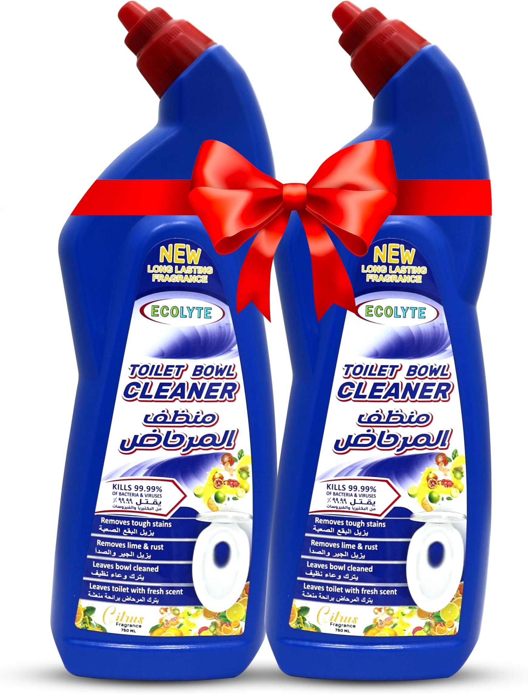 ECOLYTE+ Disinfectant Toilet Bowl Cleaner - Lasting Fragrance, Removes tough stains, lime & rust, leaves bowl cleaned & toilet fresh scent, Kills 99.99% Bacteria & Viruses - (Citrus, 750 ml) Pack of 2