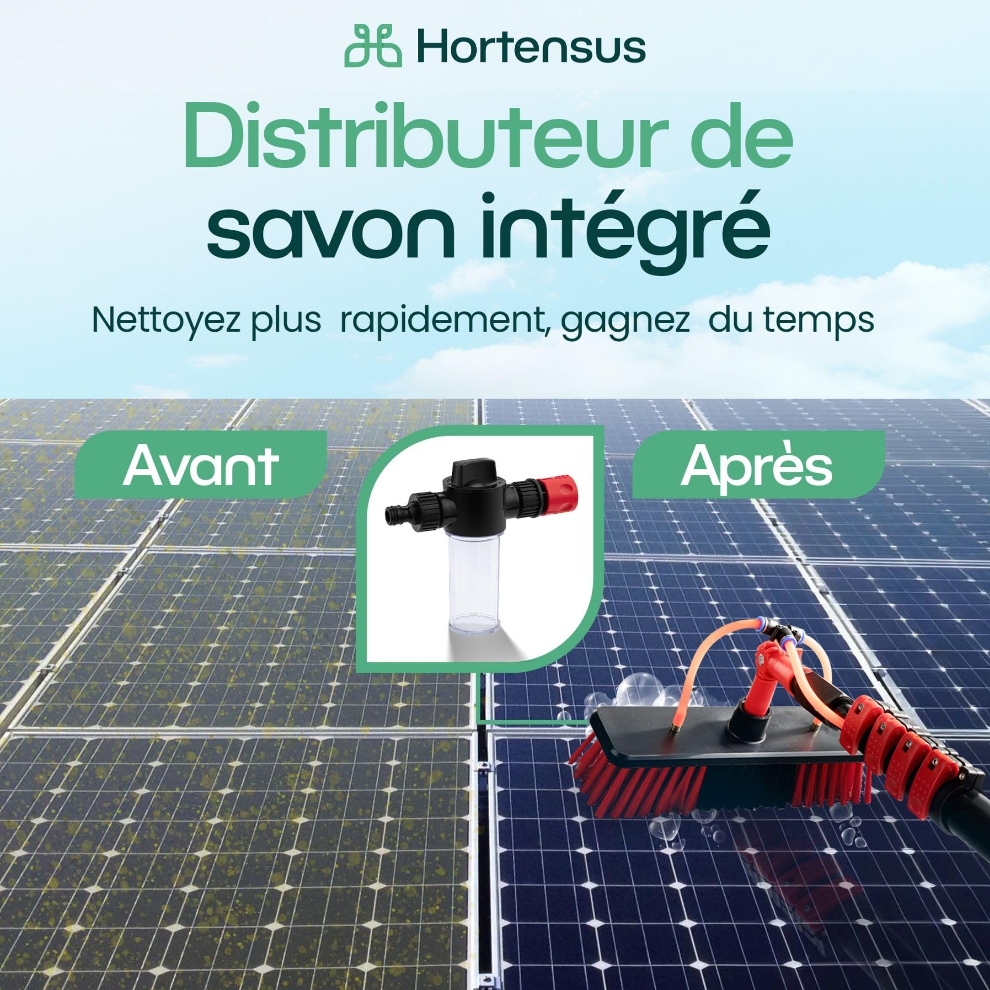 Balai Brosse Telescopique – Brosse Telescopique de Nettoyage avec Raccord d’Eau pour Voitures, Camping-Cars, Garage, Toiture, Façades et Nettoyage des Panneaux Solaires (4,6 m)