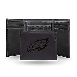 Rico Industries Laser Engraved Trifold Wallet, Philadelphia Eagles , 3.25 x 4-inches ,Black