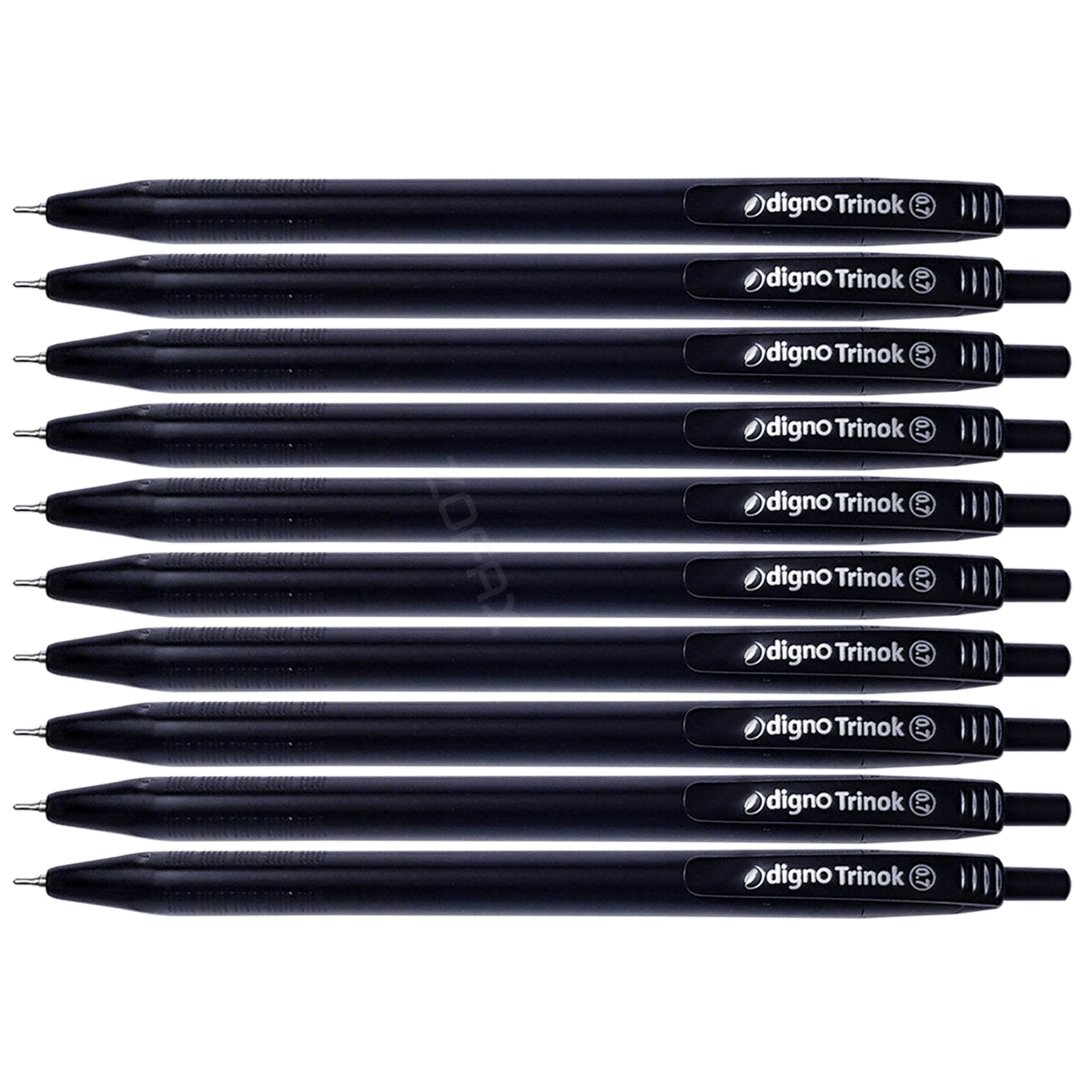 DIGNO TrioTECH Retractable Ballpoint Pens, BLACK, Fine Point (0.7mm), Pack of 50, Smooth Ball Pens, Trio Grip, Perfect for School Office Home Professional Use