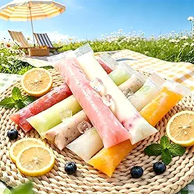 50 unidades de sacos de picolé extragrossos faça você mesmo com manga para picolé, sacos de guloseimas congeláveis resseláveis de grau alimentício para suco, vitaminas, iogurte, doces, gelados