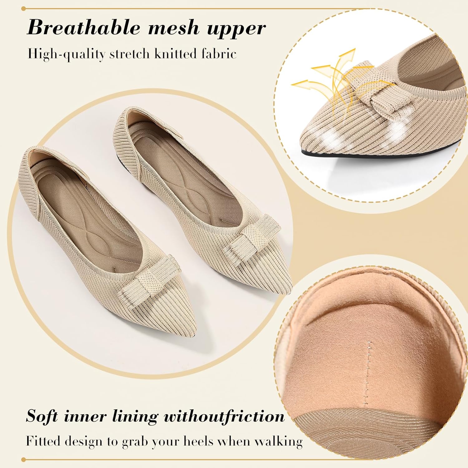 Women's Flats Shoes Pointed Toe Ballet Flats Dressy Comfortable Business Casual Knit Breathable Flats - Image 4