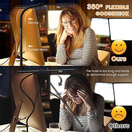 Miniatura 7 de StarMoitic Lámpara LED de escritorio para oficina en casa, lámpara de trabajo de arquitecto con brazo oscilante doble, lámpara de trabajo de
