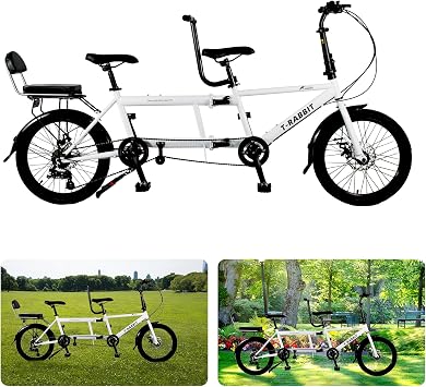 Tandem Bike for Cycling,Classic Tandem Adult Beach Cruiser Bike,20-Inch Wheels City Tandem Folding Bicycle, Three Seater,7-Speed Adjustable, Maximum Load 200kg,Size 210x35x110cm/110x35x62cm