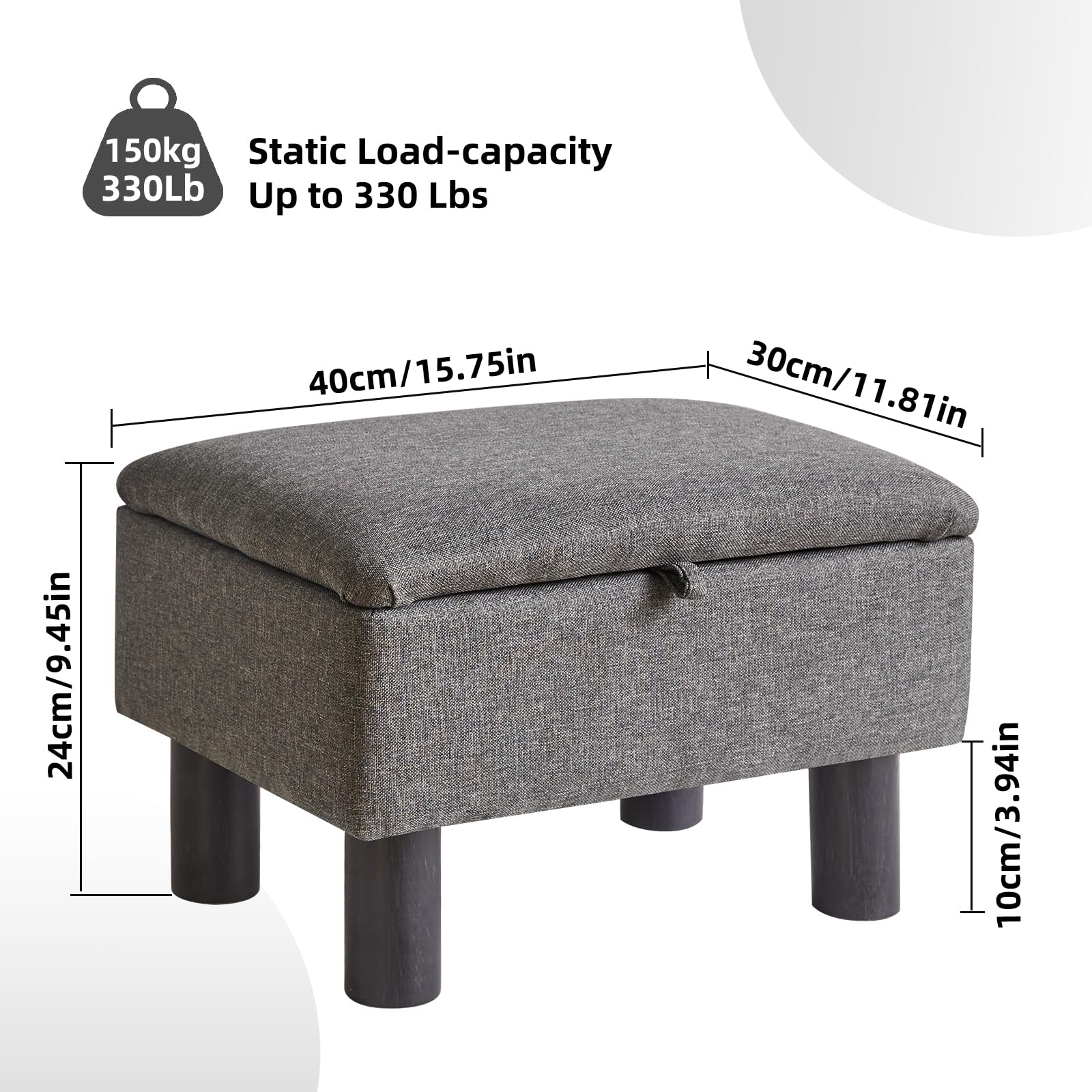 HOMCOM Poggiapiedi In Tessuto Di Lino Blu - Piccolo Ottomano Con Gambe In Legno - 40x30x24 Cm - Portata 100 Kg - Per Casa E Ufficio