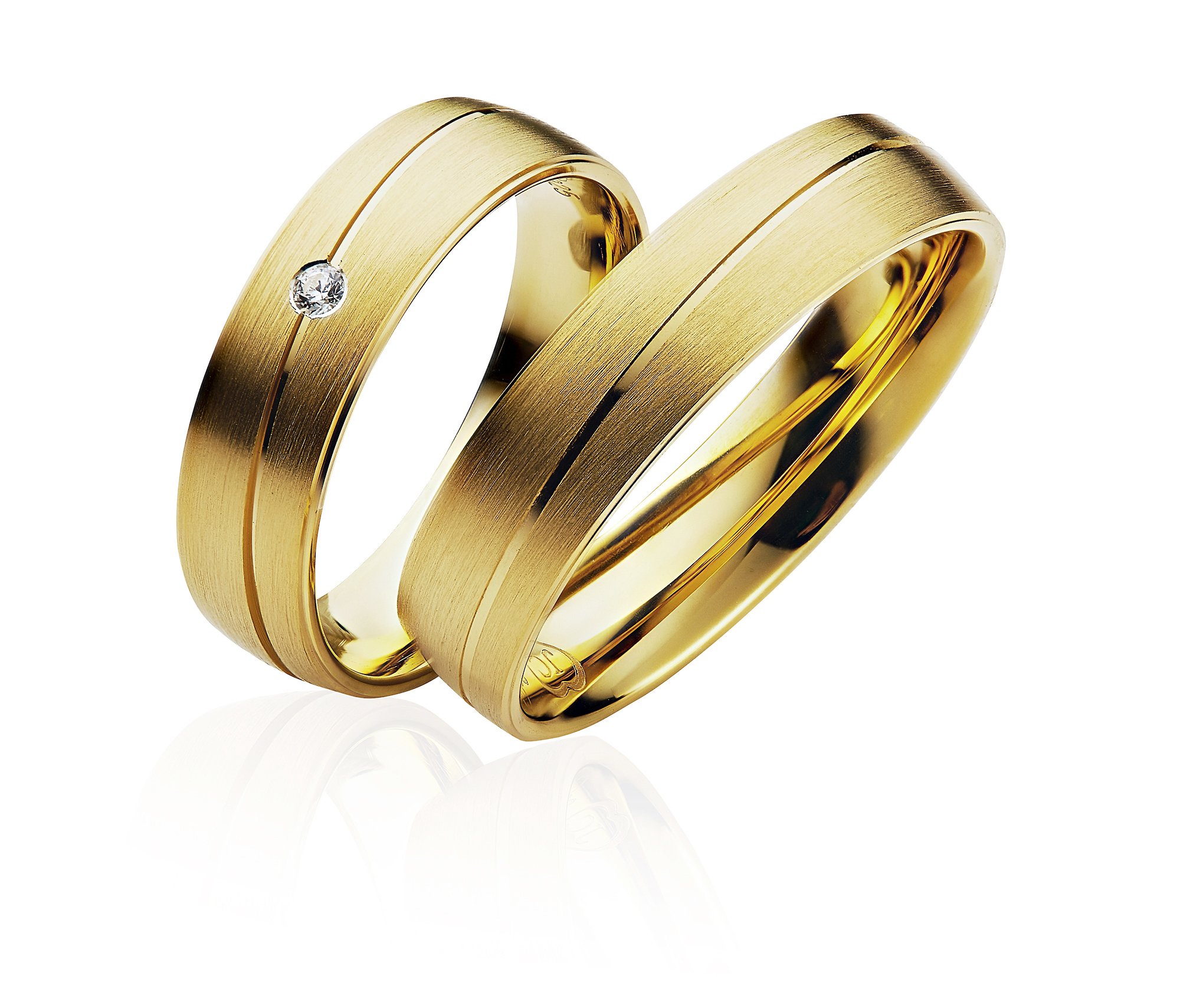 JC Trauringe Silber 925 Paarpreis Eheringe Gold Plattiert I Verlobungsringe breit 5 mm I Partnerringe mit Gravur in edler Schatulle I 2 Hochzeitsringe Herrenring ohne & Damenring mit Stein I P902