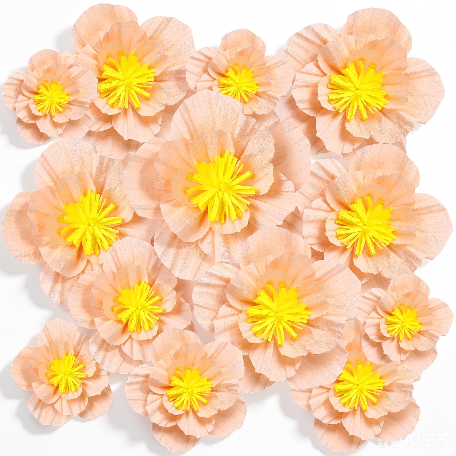 Cholemy 24 Pcs Tissue Paper Flowers, Crepe Paper Flowers Decorations 8" 10" 12" for Wedding Party Baby Bridal Shower Carnival Party Birthday Nursery Wall Decor (Peach)