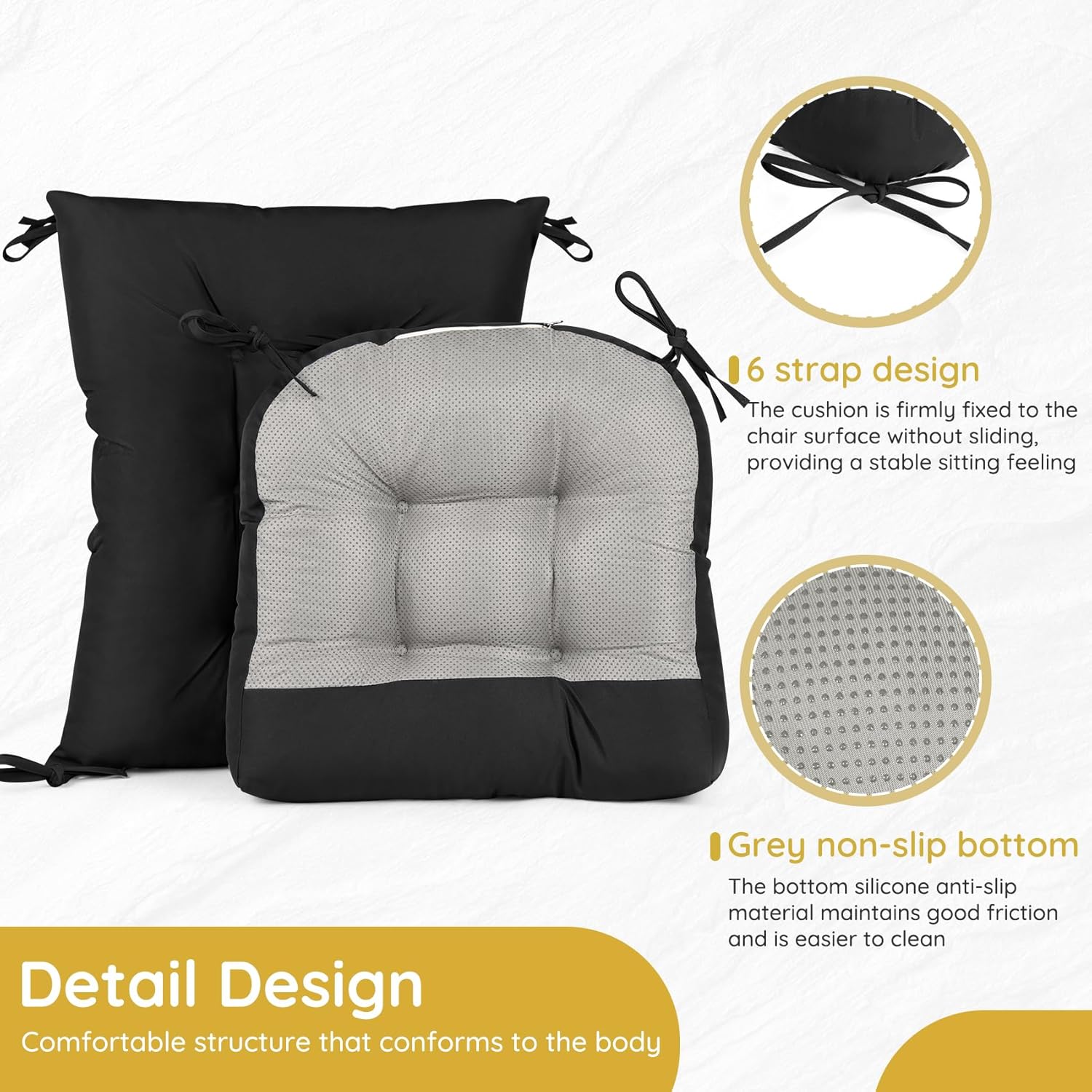 Rocking Chair Cushion Premium Tufted Pads with Ties Indoor/Outdoor Thick Linen Chair Pads Non-Slip Chair Pads for Elderly Sitting 17×17 inch (Waterproof-Blake)