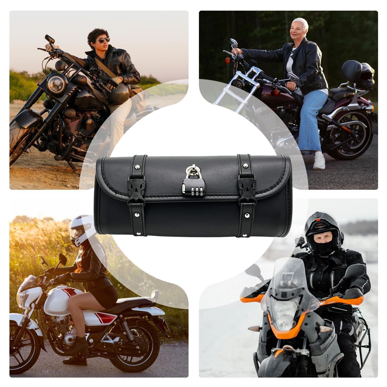 Sacoche de guidon de moto - Sacoche de selle de fourche avant - Sacs imperméables en cuir PU - Ensemble de moto rétro cool - Fourches avant verrouillables - Kit de rangement pour tourisme, trajets