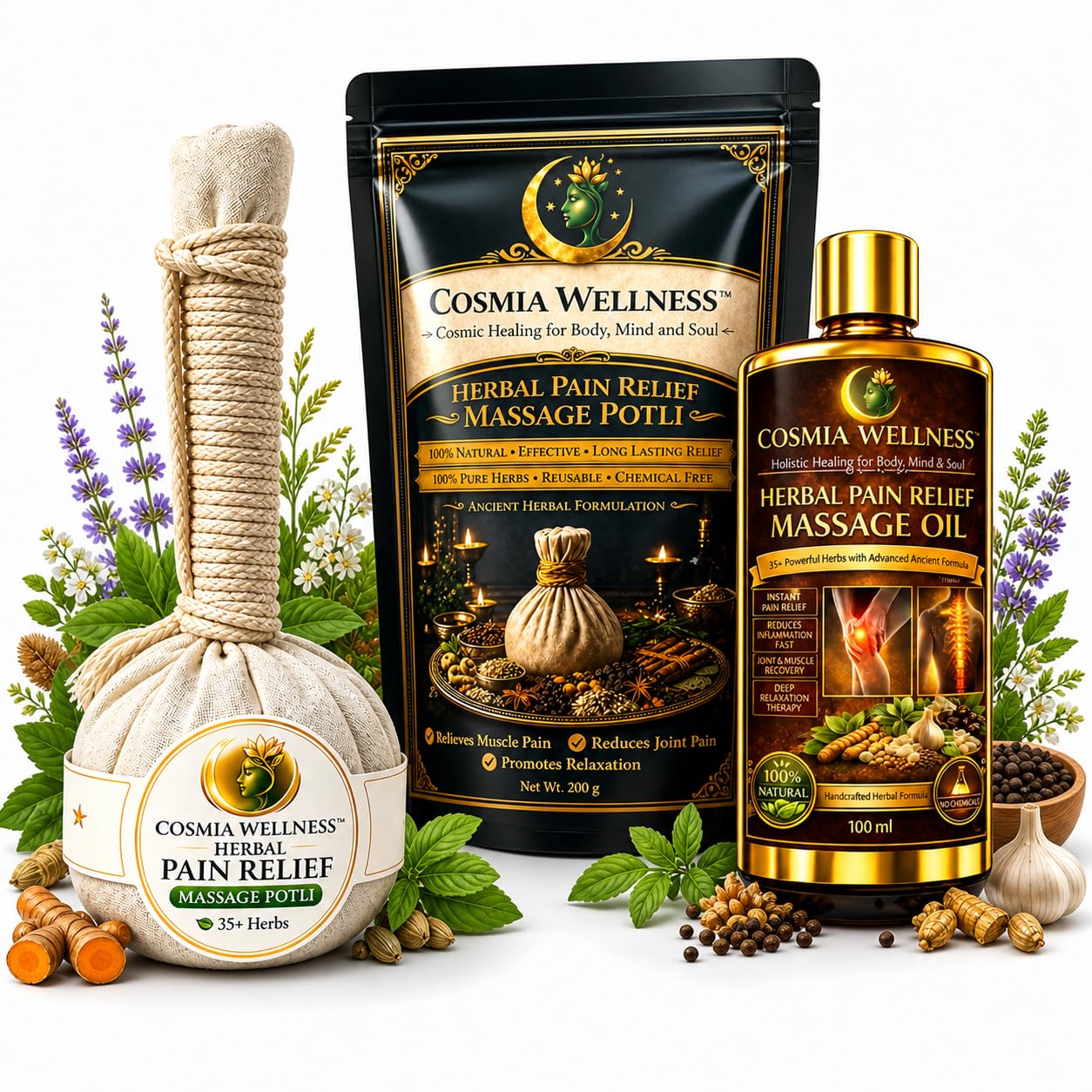 Herbal Pain Relief Massage Kit | 200g Natural Healing Potli & 100ml Targeted Relief Oil | Fast-Acting Support for Joints, Back, and Muscle Stiffness-image-38