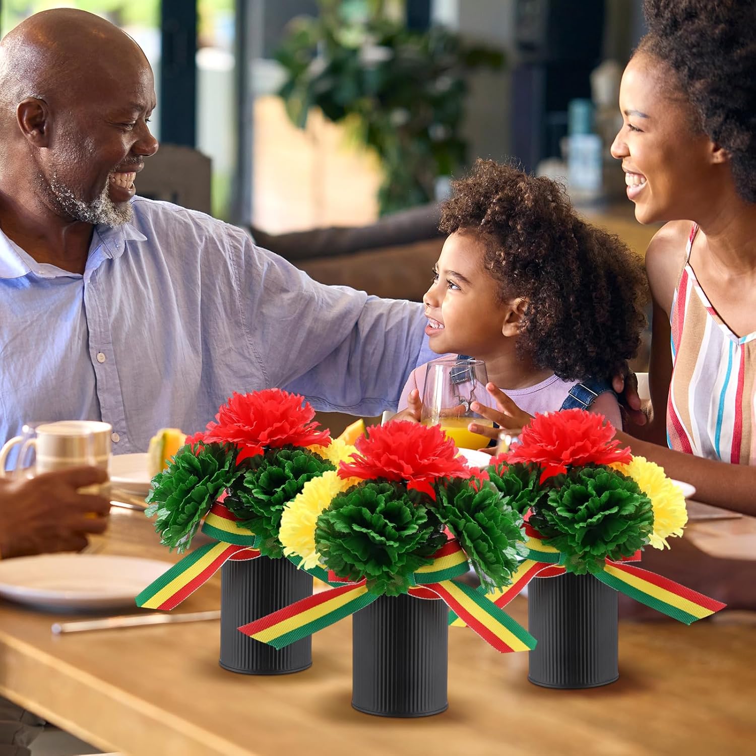 Zeyune 86 Pcs Juneteenth Table Centerpiece Decorations Black History Month Table Decor with Juneteenth Marigold Flower, Metal Pots and Ribbon 1865 June 19th Freedom Day Ornament for Party Home Office