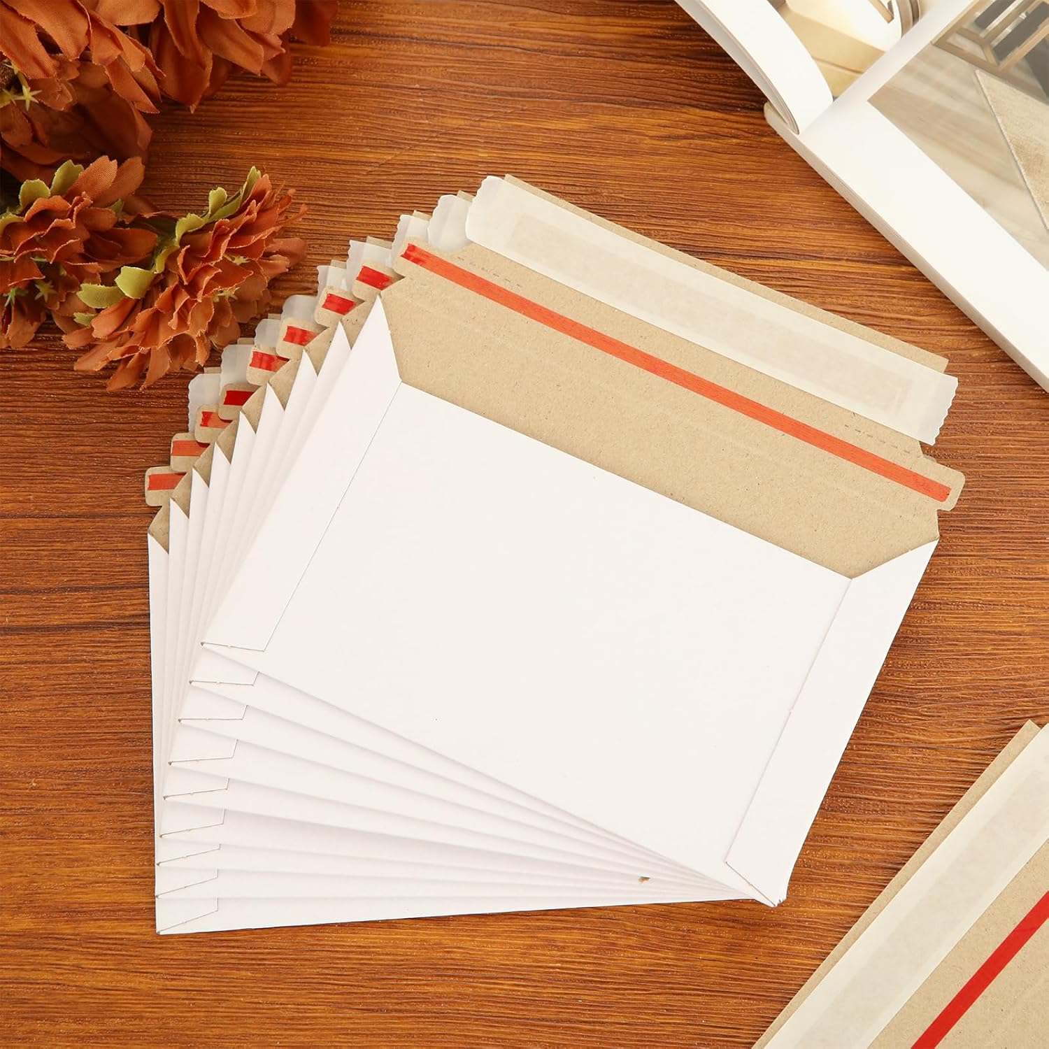 100 Pack 5.9x3.9 Inch Rigid Mailers, Self Seal Photo Document Mailer Cardboard Mailing Envelopes Stay Flat Mailers for CD, Photos, Document, Pictures, Papers, Files, White - Image 7
