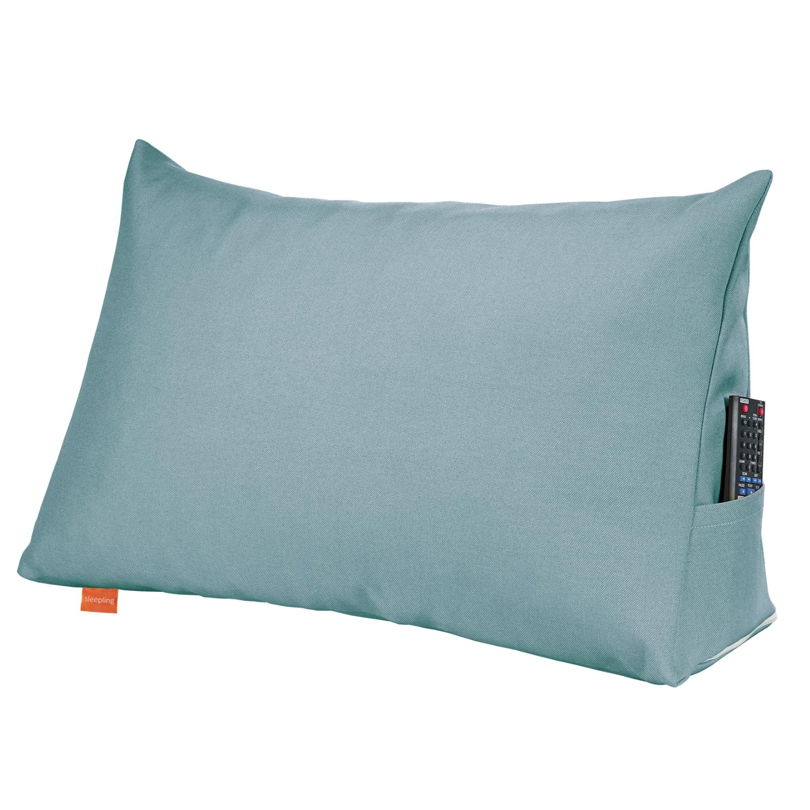 sleepling Rückenkissen, Keilkissen für Bett und Sofa, Lendenkissen, Lesekissen, Strandkissen, Kissen zum Lesen groß mit Seitenfach, Waschbarer Bezug aus Möbelstoff, 70 cm breit, türkis
