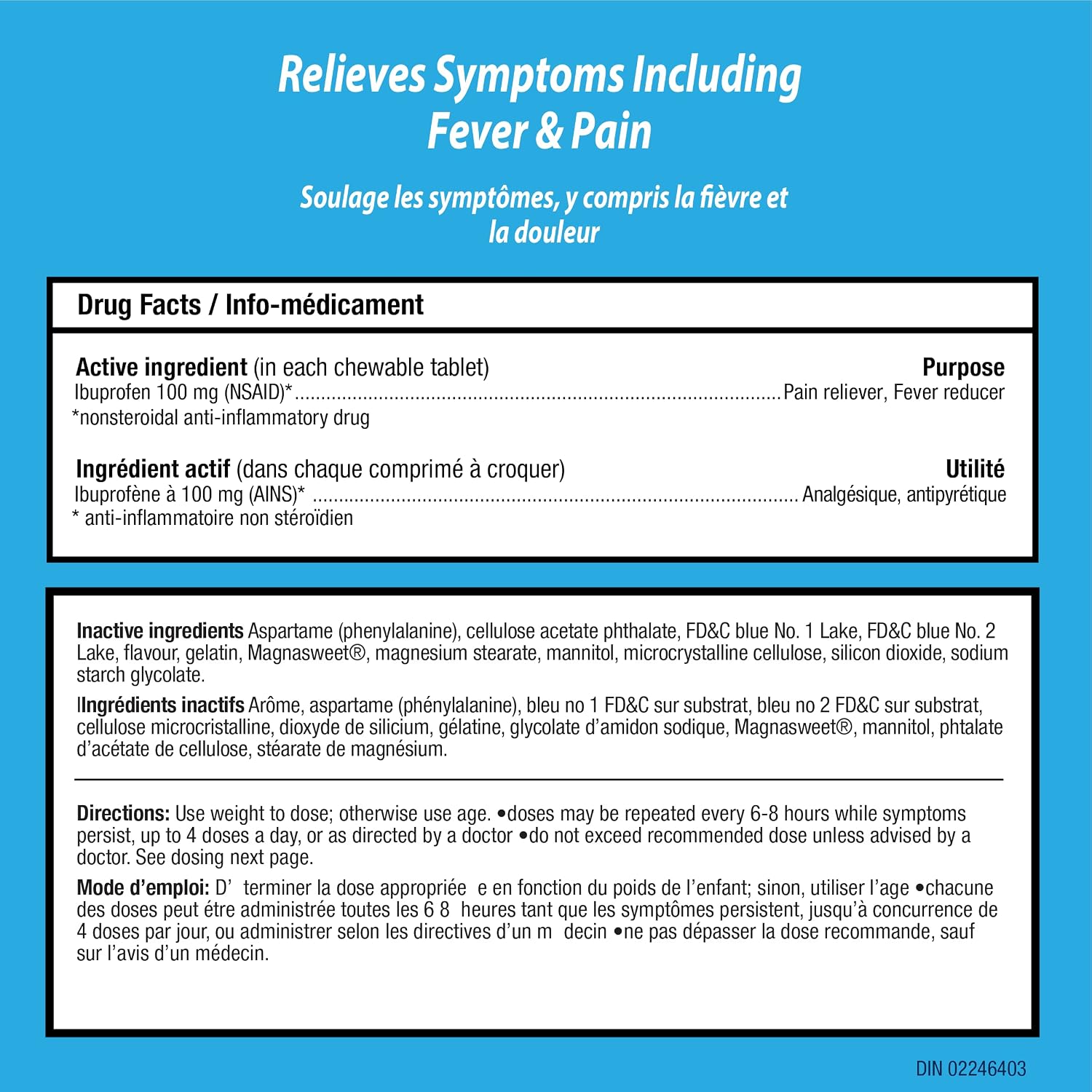 Junior Strength Advil Ibuprofen 100 mg Tablets USP Blue Raspberry 40 Chewable Tablets